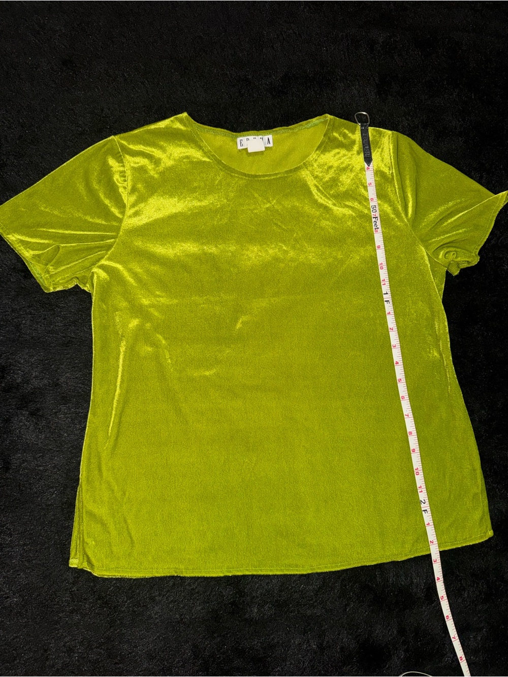 Erena Velvet Short-Sleeve Top in Bright Green Chartreuse Size L